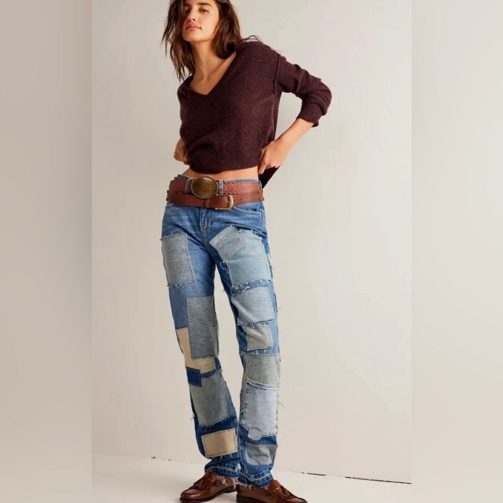 We The Free Collection Perfectly Patchworked Bare With Me Mid Rise Jeans Size 26
